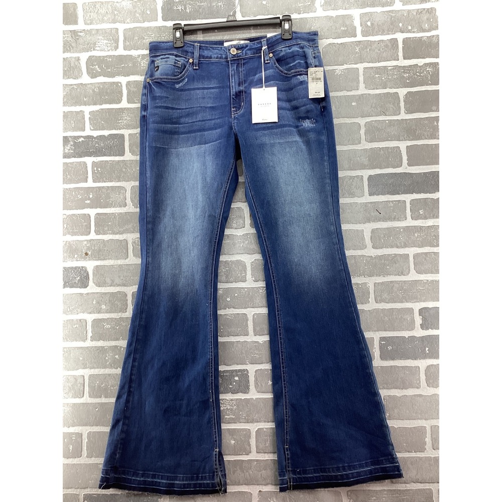 KanCan Mid Rise Flare Jeans Medium Wash Distressed Raw Hem KC7315M Size 15 31